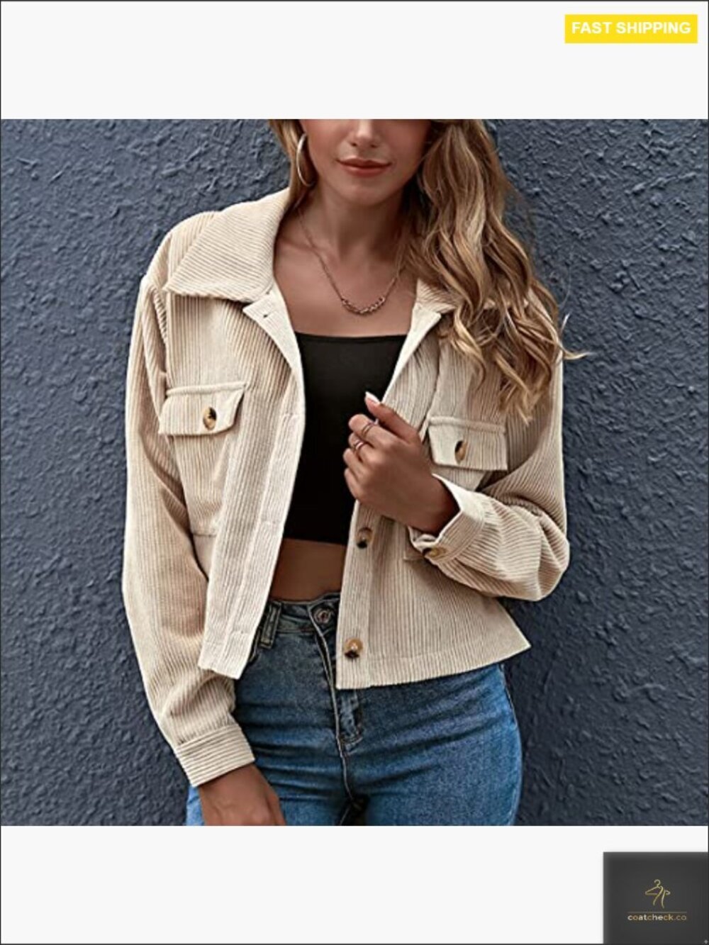 Cropped Corduroy Shacket Jacket Button Down Long Sleeve Casual Chic Oversized - Picture 3 of 7
